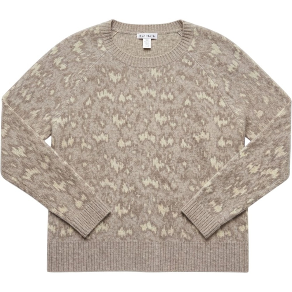 Athleta Hawthorn Textured Crew Sweater M Beige Animal Print Merino Wool Blend